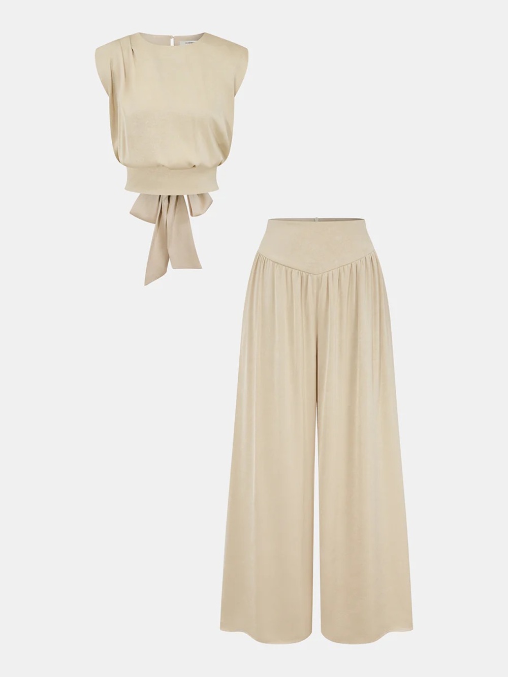 Commense Sleeveless Tie-Waist Top & Wide-Leg Pants Set